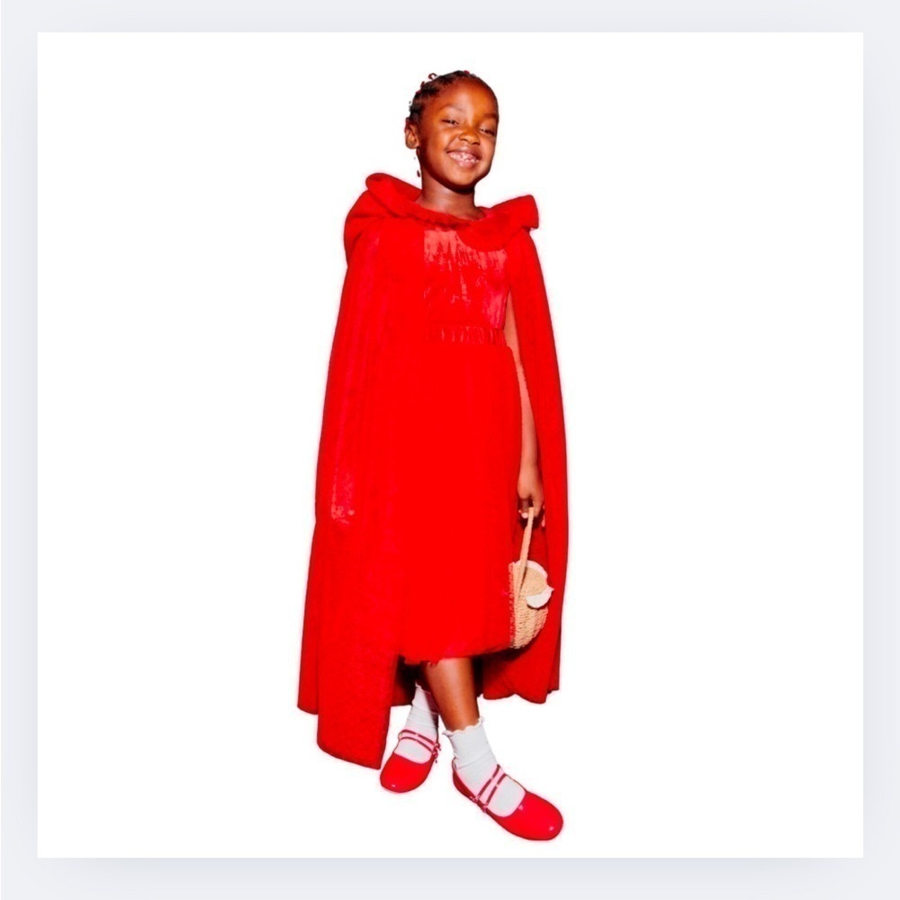 Zara Red Polka Dot Tulle & Velvet Dress with Cape - Picture 2 of 12